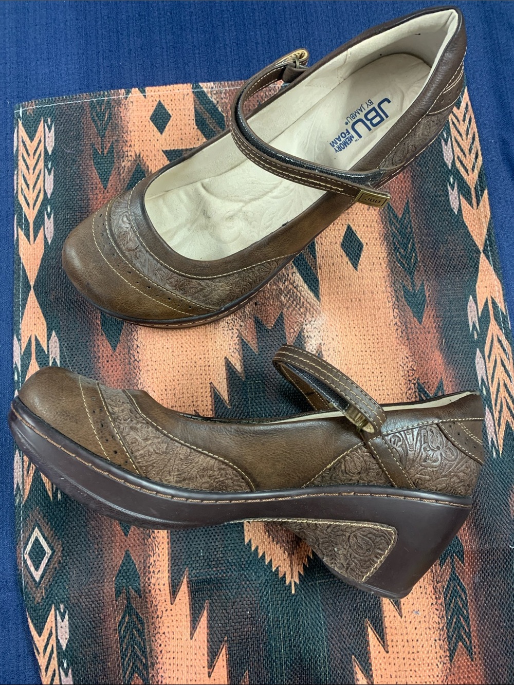 JBU Brown Mary Jane Heeled Comfort Shoes
